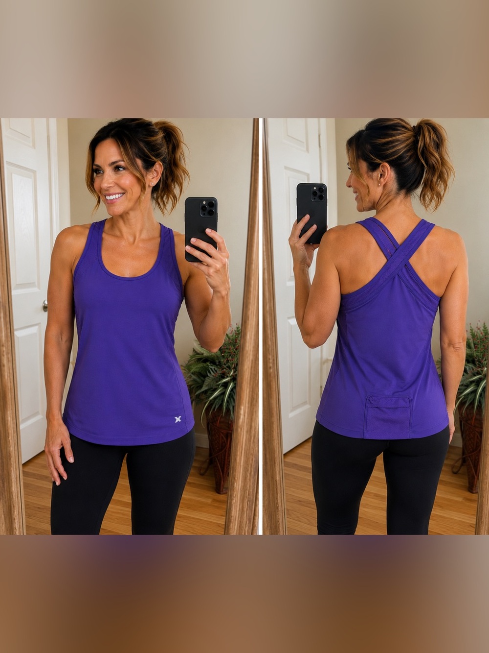Xersion Performance Purple Crossback Workout Tank Built-In Bra – Women’s Large